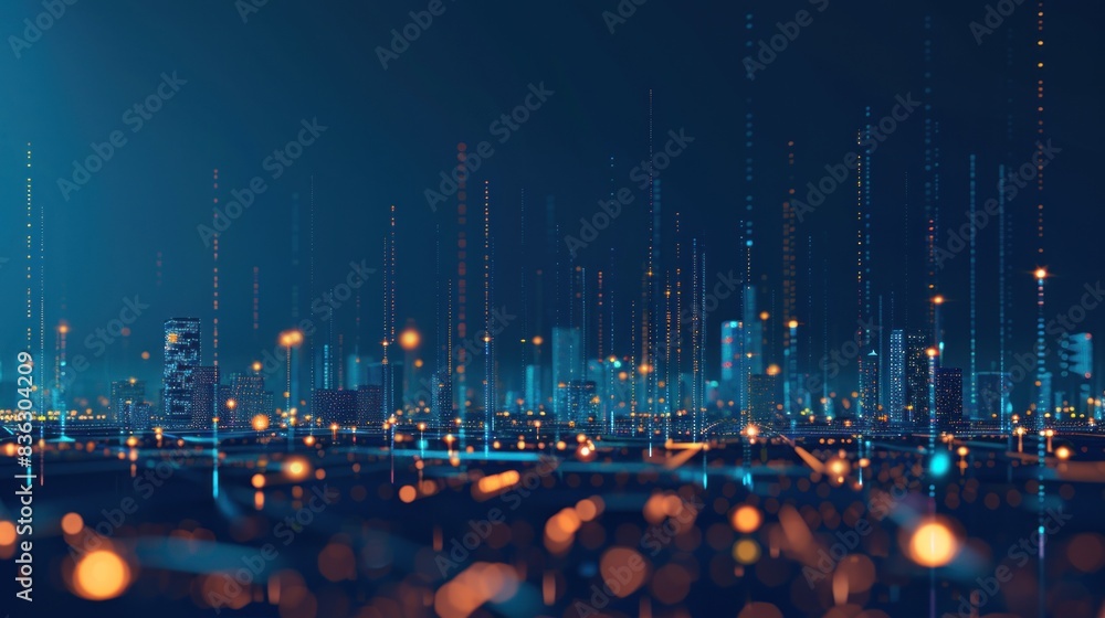 Poster 3d rendering of warp speed in hyper loop with blur light from buildings' lights in mega city at nigh