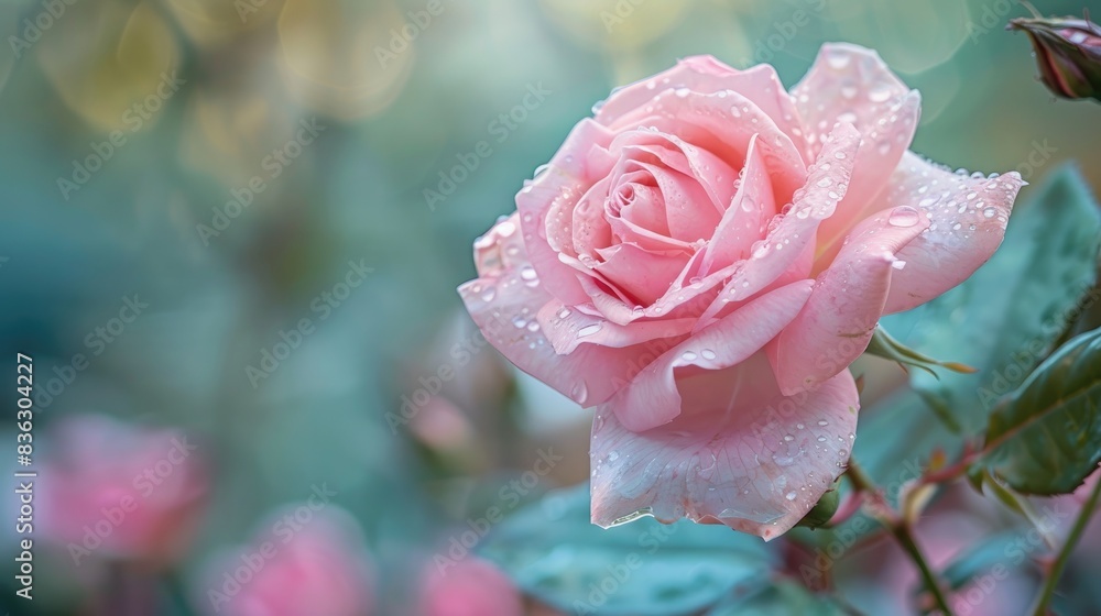 Poster a pink rose in close up