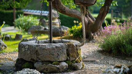 Old Stone Well in a Garden
