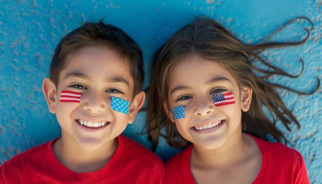 Patriotic Smiles, independence day, USA flag, face print, Kids, 