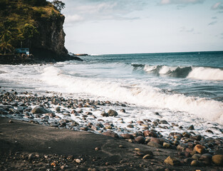 Waves crashing onto the shore in Little Bay on the Caribbean Island of Montserrat