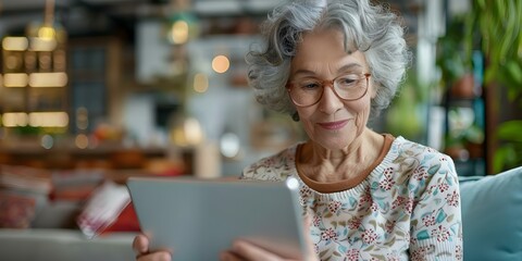 Embracing Technology Elderly Woman Happily Using a Tablet. Concept Senior Citizens, Technology, Digital Literacy, Tablet Usage, Elderly Happiness