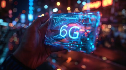 The hand's touch on the display immerses a user into the fast-paced world of 6G mobile communication, signalling its imminent arrival.
