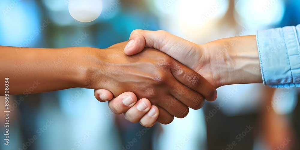 Poster embracing unity and inclusion closeup photo of diverse handshake. concept unity, inclusion, diversit