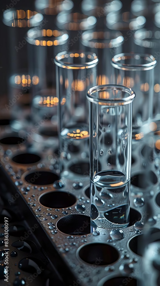 Aufkleber close-up of empty test tubes in a laboratory setting, showcasing scientific research and experimenta
