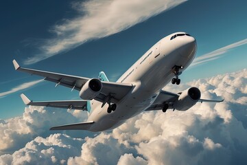 Obraz premium An passenger airplane jet flying above the clouds 