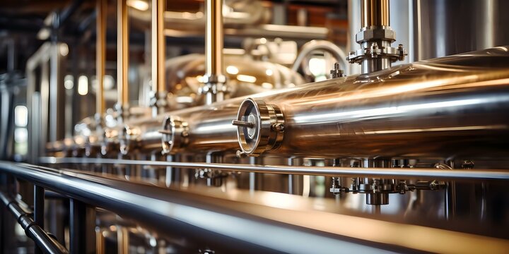 Modern breweries use stainless steel pipes and tanks for beer brewing. Concept Beer Brewing, Stainless Steel Tanks, Equipment, Brewery Design, Modern Techniques