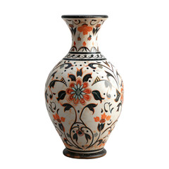 Elegant ceramic vase with intricate floral patterns, hand-painted in vibrant colors on a white background, perfect for home decor. transparent backgrounds