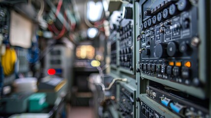 Fototapeta premium A man in an orange safety suit is working on a control panel