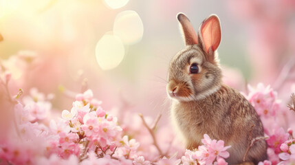 Fototapeta premium Fluffy Delight: Bunny Bliss Among Flowers