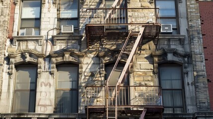 Fire escape ladder on the side of an old building