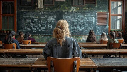 Student viewing a chalkboard in a classroom