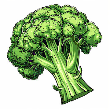 Defined cartoon illustration of a whole fleurette broccoli on white background png