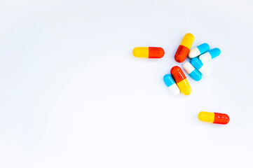 Medicine pills on white background. Antidepressant and mental health concept