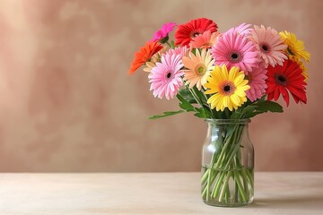 Bouquet of beautiful gerbera flowers in vase on table