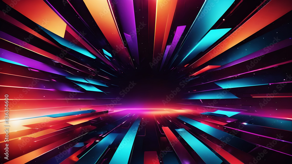 Poster design an abstract background featuring a symphony of geometric shapes in vibrant colors like red, o