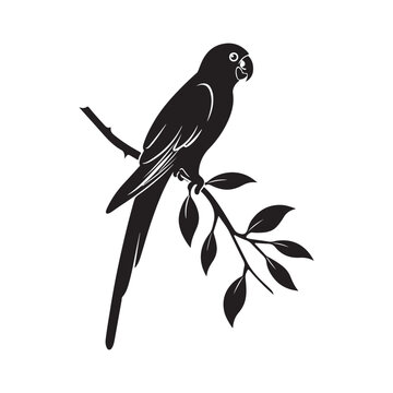 recommend clip art: Silhouette of a parrot with a tuft sitting on a branch