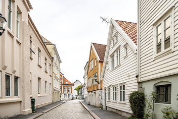 Walking in Bergen streets with many beautiful buildings