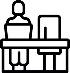 Obraz premium Vector illustration of a modern office worker sitting at a desk with a computer, featuring a simple and minimalist line art design
