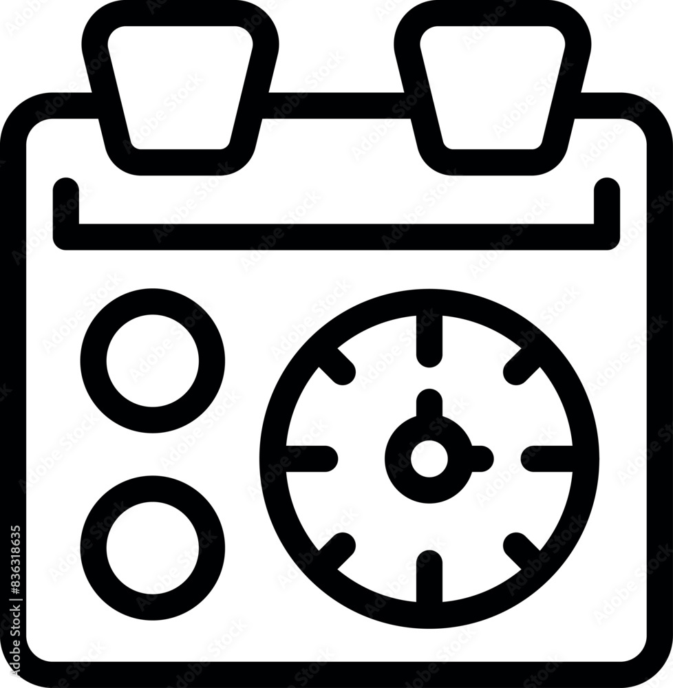 Poster black and white line art of a calendar combined with a clock symbolizing scheduling and time managem