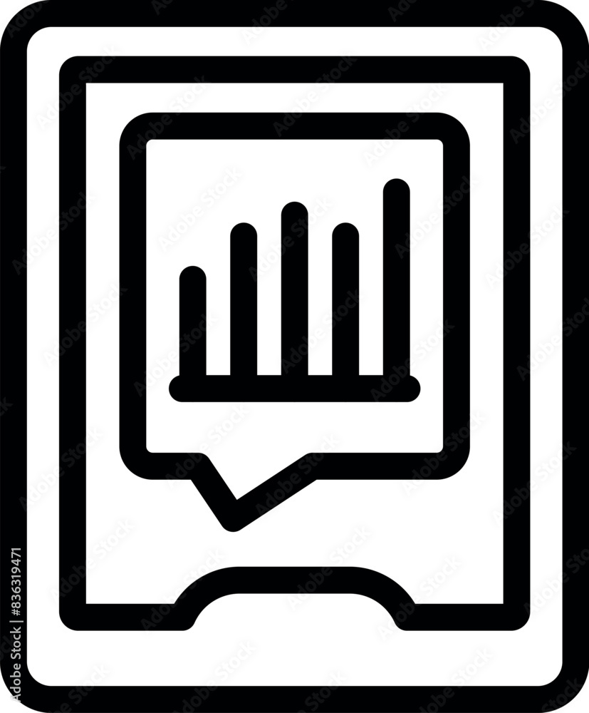 Poster a black and white icon representing an ebook with a bar graph, symbolizing data analysis or business