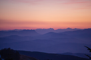 Colourful sunset in the mountains.