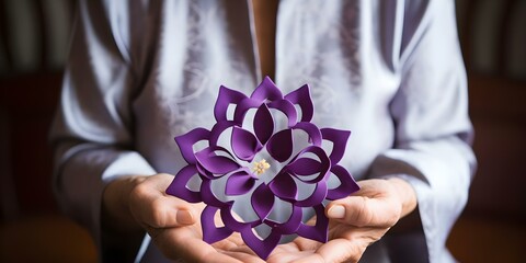 Raising Awareness for Alzheimer's Elderly Woman Holding Symbol on World Alzheimer's Day. Concept Health Awareness, Elderly Care, World Events, Symbolic Photography, Inspiration