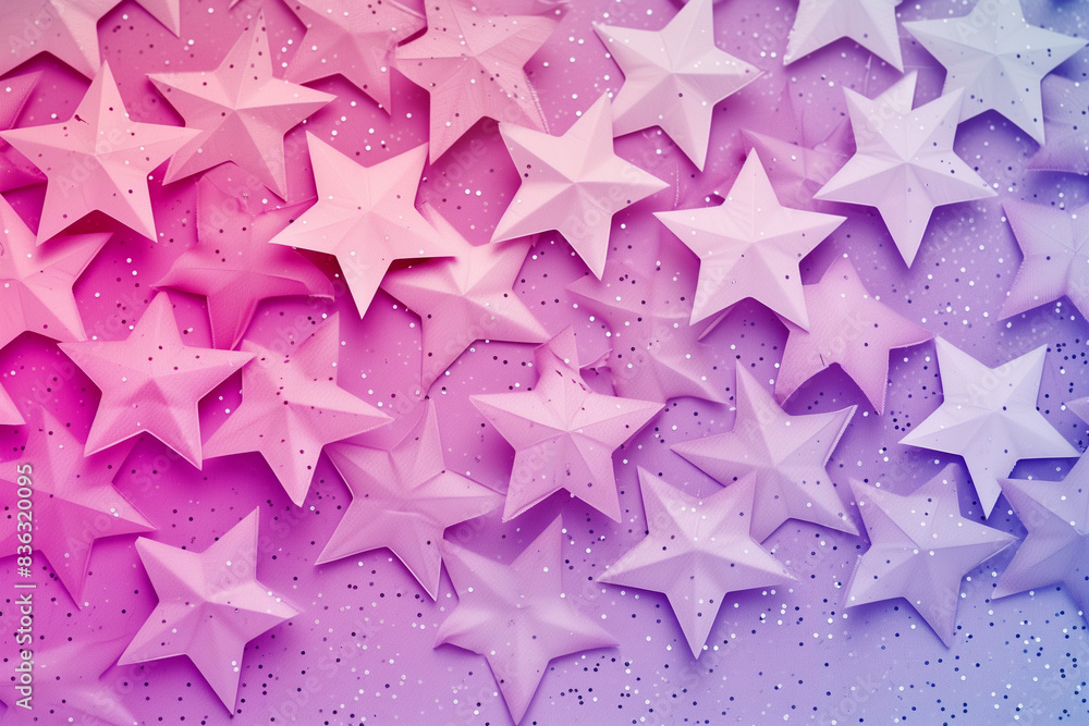 Poster create a pattern of stars with a gradient of pink and purple colors.