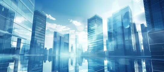 Empty modern business office skyscrapers. High-rise buildings in commercial district with blue sky. bright and clean high tech office background
