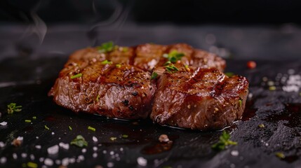Grilled beef steak served hot and fresh