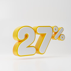 White twenty seven percent or 27 % with gold outline isolated over white background. 3D rendering.