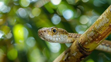 Obraz premium A green snake is in a leafy green bush