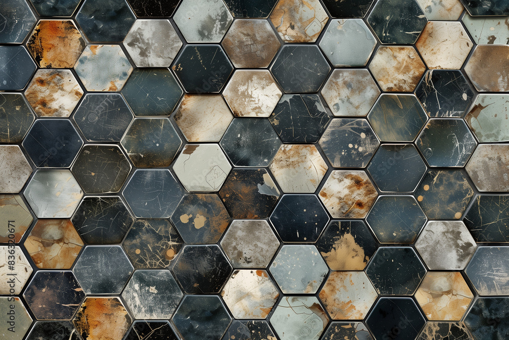 Poster Hexagonal tiles. Patchwork. Seamless texture.


