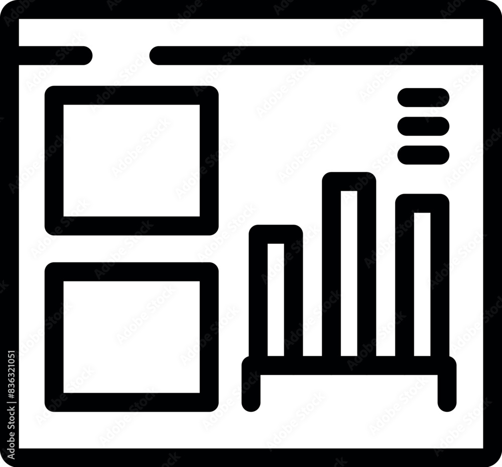 Poster modern website analytics icon with vector graph and black and white design for web data analysis and