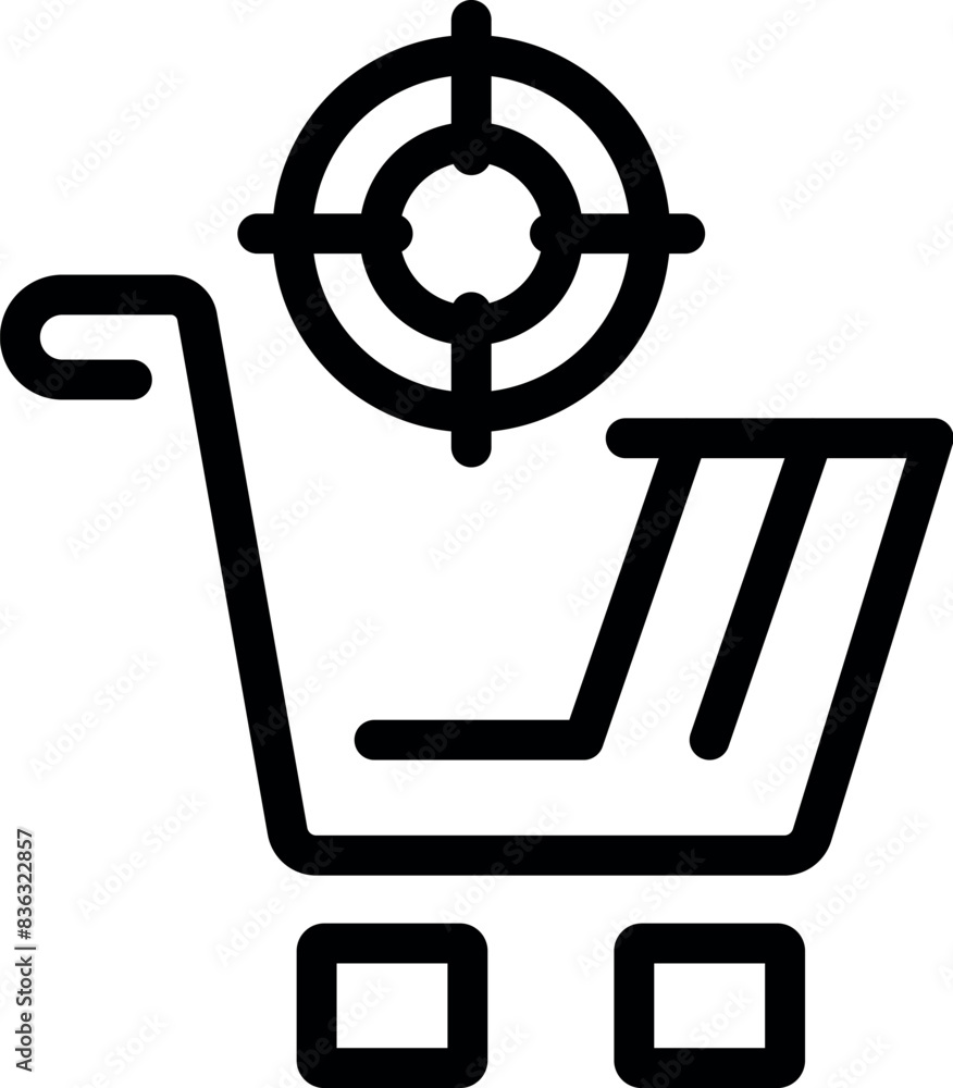 Poster minimalist vector design of a target shopping cart icon with crosshairs for precision targeting in o