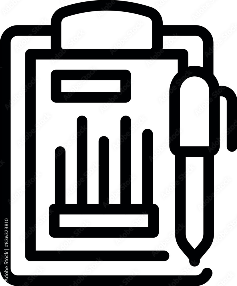 Poster black outline icon of a clipboard with a chart and pen, representing data analysis or reporting