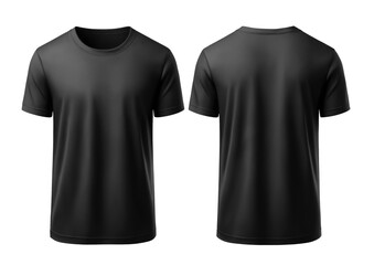 Naklejka premium Black t-shirt round neck front, back view, png isolated background