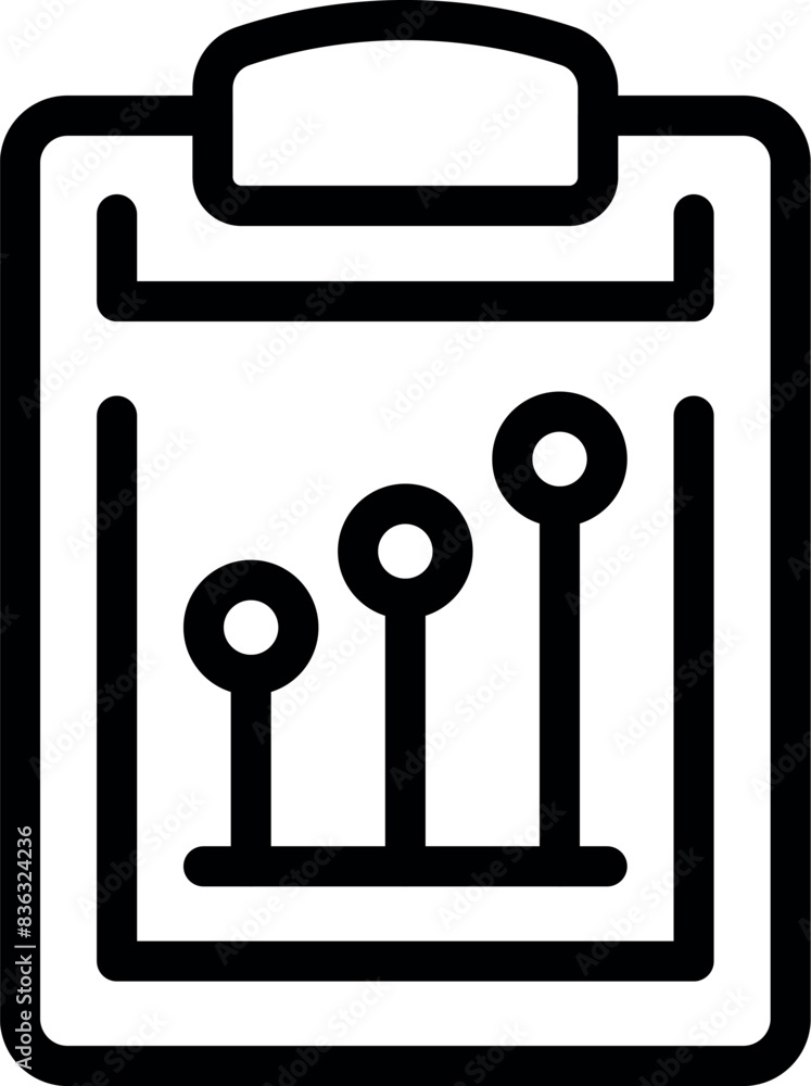 Poster black outline vector icon featuring a clipboard with a rising bar graph, symbolizing data recording 