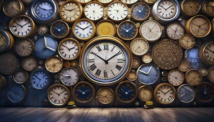 Wall full of clocks AI