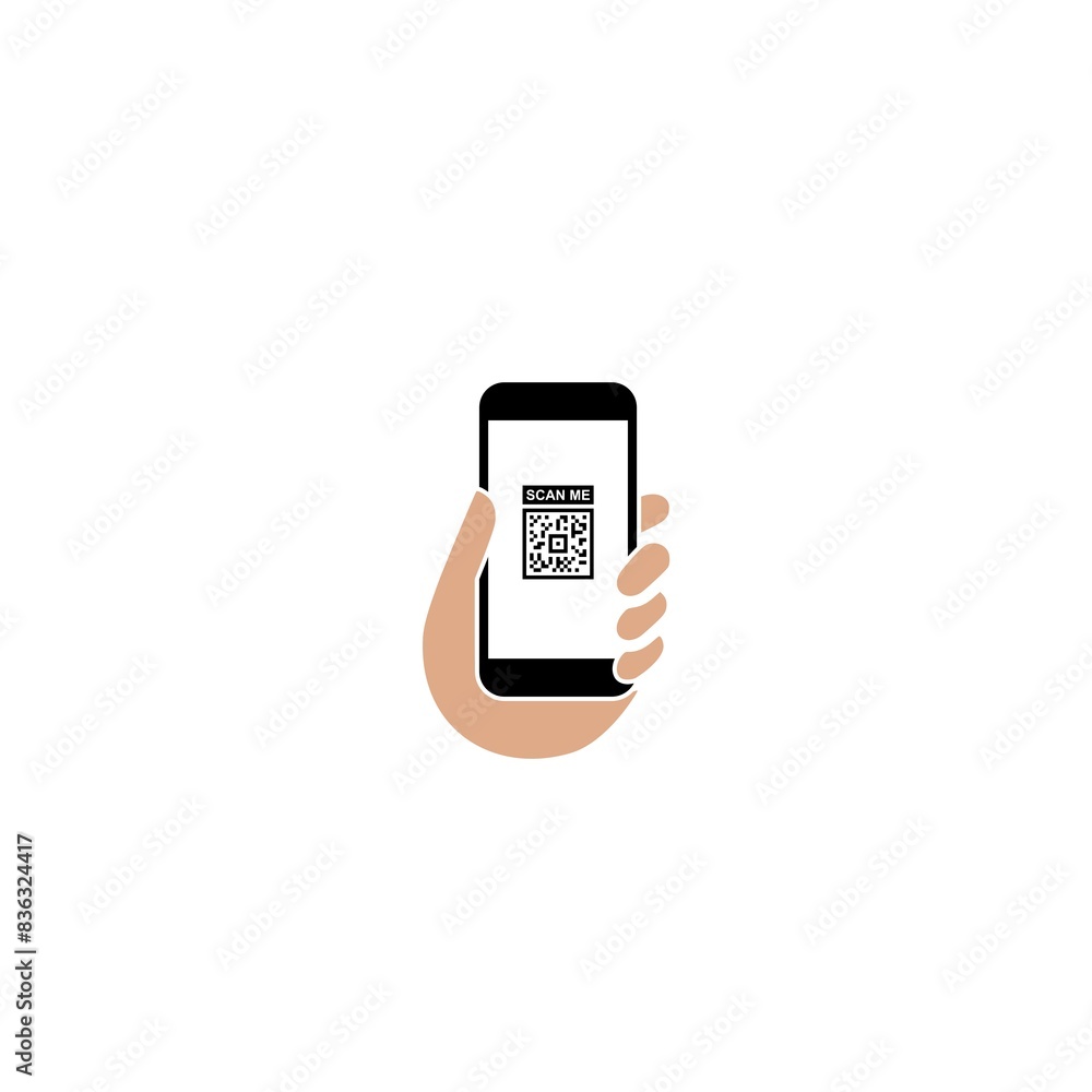 Poster qr code scan to smartphone icon isolated on white background