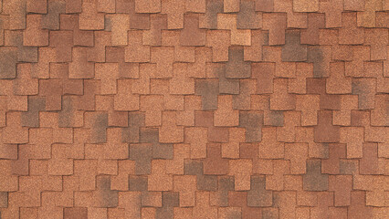 A brown roof with a pattern of squares. The roof is made of wood and has a rustic look
