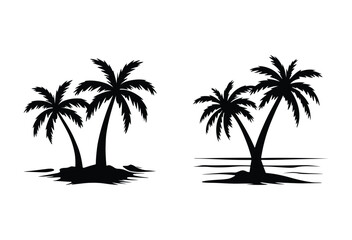 A set of Palm tree vector silhouette isolated on a white background, Tropical palm tree black clipart. Tropical palm tree