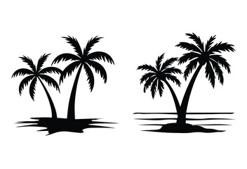 A set of Palm tree vector silhouette isolated on a white background, Tropical palm tree black clipart. Tropical palm tree