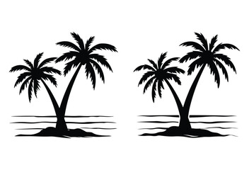 A set of Palm tree vector silhouette isolated on a white background, Tropical palm tree black clipart. Tropical palm tree
