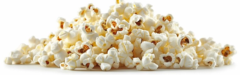Freshly Popped Popcorn Pile Isolated on White Background