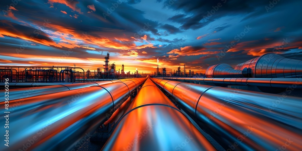 Wall mural Oil and gas pipelines essential components of the refining process. Concept Oil and Gas Industry, Pipeline Networks, Refining Process, Infrastructure, Energy Sector - Wall murals