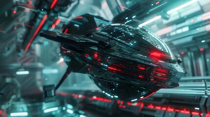 Capture a tilted angle view of a futuristic technology, blending horror thrills with unexpected camera angles