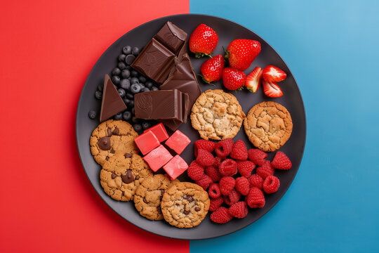 Exquisite Delights Assorted Pastries, Berries, and Chocolate Treats on a Plate