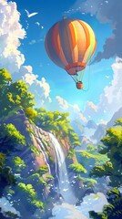 Naklejka premium Capture a low-angle view of a majestic hot air balloon floating in the sky