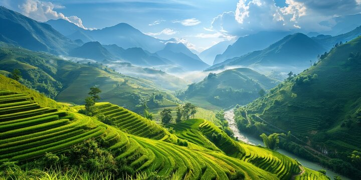 In the scenic landscapes, terrace farming adorns hillsides, blending nature and agriculture harmoniously.
